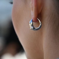 Culturesse Swarna Artisan Dolphin Hoop Earrings (Silver) images 7