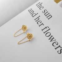 Culturesse Marlowe Gold Filled Flower Chain Earrings images 7