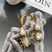 Culturesse Lilou Artisan 24K Pearl Drop Earrings (Imperfect No. 4) images 7