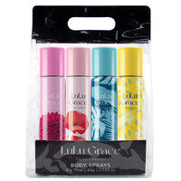Lulu Grace 4 x 75ml Body Spray Value Pack. 4 Delightful & Tempting Scents Chic, Romantic, Diva, Glam