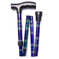 Safe Home Care Folding Walking Stick Blue Tartan
