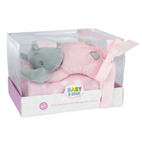 Baby & Me Soft Lying Elephant 23cm & Blanket 90 x 75cm Plush Toy Gift Set Pink