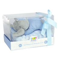 Baby & Me Soft Lying Elephant 23cm & Blanket 90 x 75cm Plush Toy Gift Set Blue