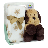 Baby & Me Puppy Dog 23cm & Blanket 90 x 75cm Plush Toy Gift Set Brown
