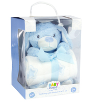 Baby & Me Dog 23cm & Blanket 90 x 75cm Childrens Plush Toy Gift Set Blue