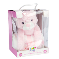 Baby & Me Teddy 23cm & Blanket 90 x 75cm Childrens Plush Toy Gift Set Pink