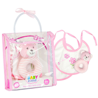 Baby & Me Happy Bear Rattle & Bibs Newborn Baby Gift Bag Set 0+ Months Pink