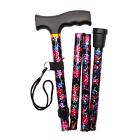 Safe Home Care Adjustable Folding Metal Walking Stick Floral 33-37" Red Black