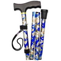 Safe Home Care Adjustable Folding Metal Walking Stick Floral 33-37" Blue