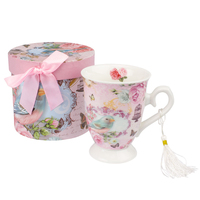 Lulu Grace Novelty Tea Cup Coffee Mug Gift Set Blue Bird Pattern