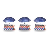 Compact Folding Umbrella Spots Print Assorted Designs - Random Design Supplied Pack of 3