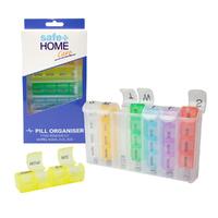 Safe Home Care 7 x Daily Pill Boxes in Holder Morn Noon Eve Bed 19.5 x 10.8 x 3.7cm