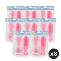 Baby & Me Brush and Comb Set Pink Soft Bristle Grooming for Babies Pack of 8