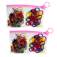Elastic Hair Bands 140 Pack Bright Girl Colours in Travel Zip Pouch x 2