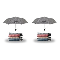 Compact Folding Umbrella Houndstooth Print Push Button Assorted Colours - Random Colour Supplied Pack of 2