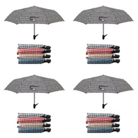 Compact Folding Umbrella Houndstooth Print Push Button Assorted Colours - Random Colour Supplied Pack of 4
