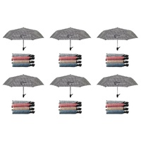 Compact Folding Umbrella Houndstooth Print Push Button Assorted Colours - Random Colour Supplied Pack of 6