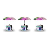 Compact Folding Umbrella Floral Prints Push Button Assorted Designs - Random Design Supplied Pack of 3
