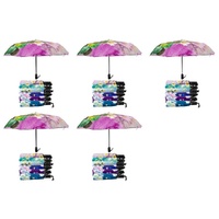 Compact Folding Umbrella Floral Prints Push Button Assorted Designs - Random Design Supplied Pack of 5