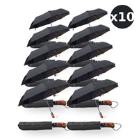 Black Travel Umbrella Auto Open & Close Straight Handle Wind Resistant Pack of 10