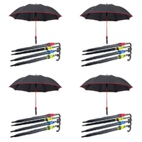 Long Black Umbrella U Shaped Handle Coloured Trim Assorted Colours - Random Colour Supplied Pack of 4