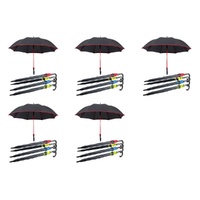 Long Black Umbrella U Shaped Handle Coloured Trim Assorted Colours - Random Colour Supplied Pack of 5