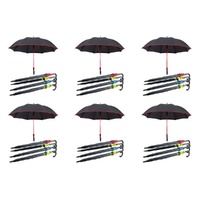 Long Black Umbrella U Shaped Handle Coloured Trim Assorted Colours - Random Colour Supplied Pack of 6
