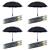 Long Black Umbrella Straight Handle Coloured Trim Assorted Colours - Random Colour Supplied Pack of 4