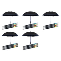 Long Black Umbrella Straight Handle Coloured Trim Assorted Colours - Random Colour Supplied Pack of 5