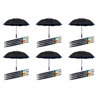 Long Black Umbrella Straight Handle Coloured Trim Assorted Colours - Random Colour Supplied Pack of 6