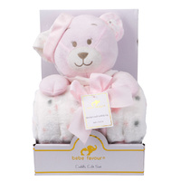 Cuddly Toy and Blanket Gift Set Pink for Babies Newborn Comfort Present