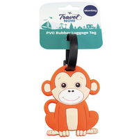 Travel Now Monkey PVC Luggage Tag Cute Rubber Bag ID Label for Kids & Travel