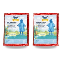 Travel Now Kids Rain Poncho Hooded Ages 4-10 - Random Colour Supplied Pack of 2