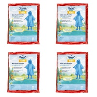 Travel Now Kids Rain Poncho Hooded Ages 4-10 - Random Colour Supplied Pack of 4