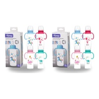 Momeasy Standard Neck Baby Feeding Bottle 240mL with Handles 0m+ - Random Design and Colour Supplied Pack of 2