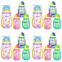 Momeasy Kids Water Bottle 450mL with Straw and Strap - Random Design and Colour Supplied Pack of 4