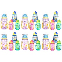 Momeasy Kids Water Bottle 450mL with Straw and Strap - Random Design and Colour Supplied Pack of 6