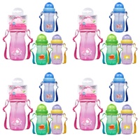 Momeasy Kids Water Bottle 410mL with Straw and Strap 9m+ - Random Design and Colour Supplied Pack of 4
