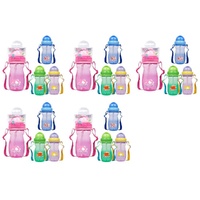 Momeasy Kids Water Bottle 410mL with Straw and Strap 9m+ - Random Design and Colour Supplied Pack of 5