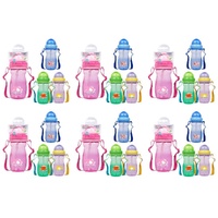 Momeasy Kids Water Bottle 410mL with Straw and Strap 9m+ - Random Design and Colour Supplied Pack of 6
