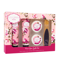 Lulu Grace Rose 5pc Foot Care Gift Pack Set Foot File Scrub Lotion Fizzers