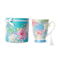 Curtis & Wade Novelty Mug - Floral On Aqua