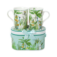 Coffee Tea Mug 2 Piece Gift Set Rainforrest And Birds Design