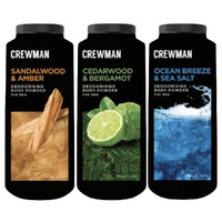 Crewman Body Powder 200g 3 Pack Sandalwood Amber Cedarwood Bergamot Ocean Breeze