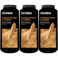 Crewman Sandalwood Amber Body Powder 200g 3 Pack Mens Deodorising Powder
