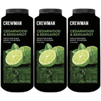 Crewman Cedarwood Bergamot Body Powder 200g 3 Pack Mens Deodorising Powder