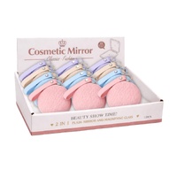 Cosmetic Compact Mirror with Wrist Strap Assorted Colours Display of 12