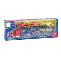 Die-Cast Racing Transporter Set Truck with 4 Race Cars