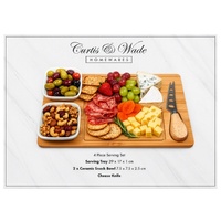 Curtis & Wade 4 Piece Serving Board with Snack Bowls and Knife