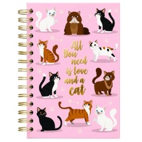 Cat Spiral Notebook Gold Wire Bound